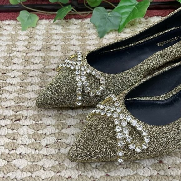 Larroudé Lee Crystal-Embellished Lurex Flats in Gold Size 6 - Picture 7 of 14